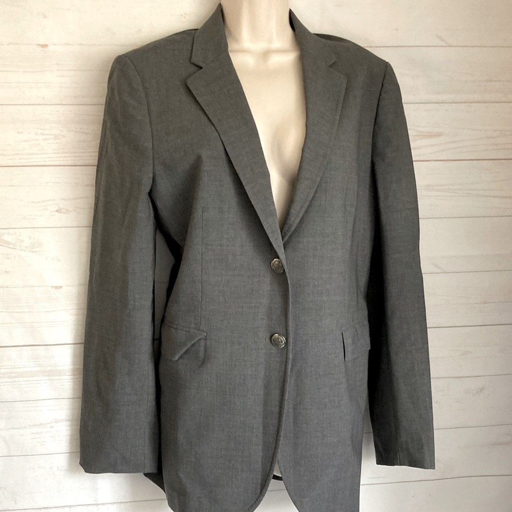 Brooks Brothers Size 12 Gray Wool 2 Button Blazer Jacket Made in Italy
